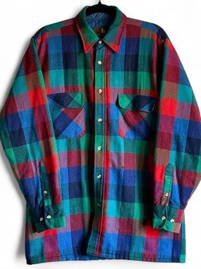 VTG Boxy Color Packed Wool Mix Flannel Quilt Lining Oversized Medium 23.5x31